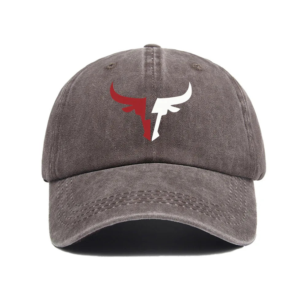 Bull head print baseball cap, vintage men's and women's duckbill cap