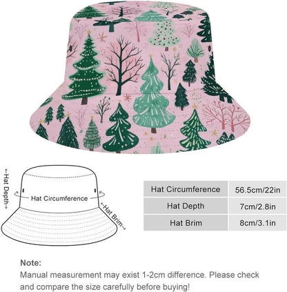 Bucket Hat  Pink Green Xmas Tree Bucket Hats Christmas Forest Trees