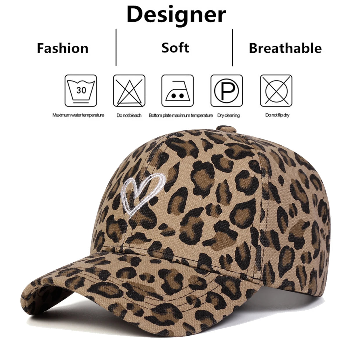 Unisex Love Embroidery Leopard Print Baseball Caps Spring And Autumn