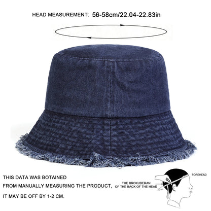 Unisex Light Board Edge Hole Denim Personality Bucket Hats Fishermen Caps