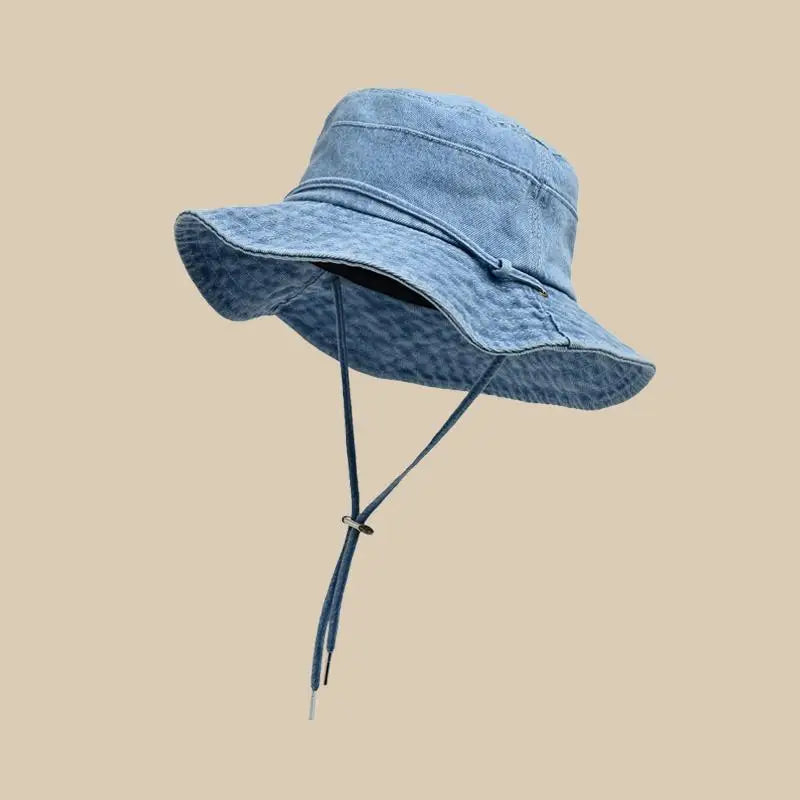 Retro Washed Cotton Denim Bucket Hat Unisex Fisherman Cap For Women/Men, Spring/Autumn Sunshade Vintage Distressed New Casual
