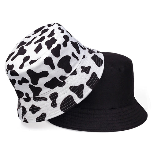 Unisex Cow Print Double-side Personality Bucket Hats Fishermen Caps