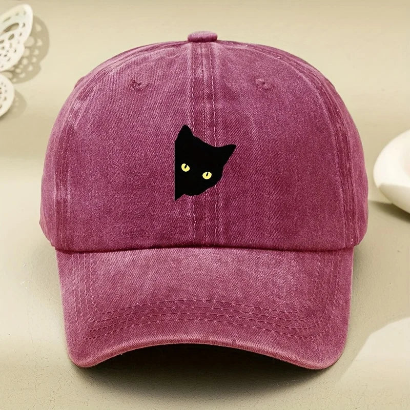 Cartoon Half Body Black Cat Print Baseball Cap