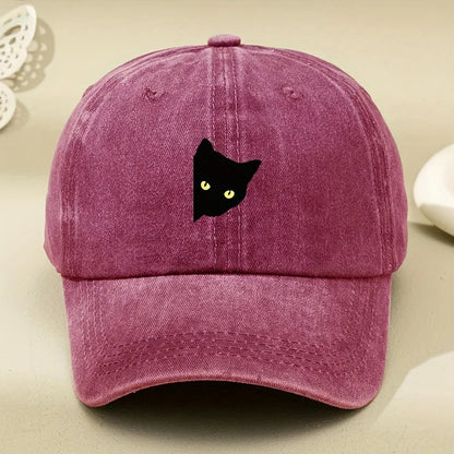 Cartoon Half Body Black Cat Print Baseball Cap