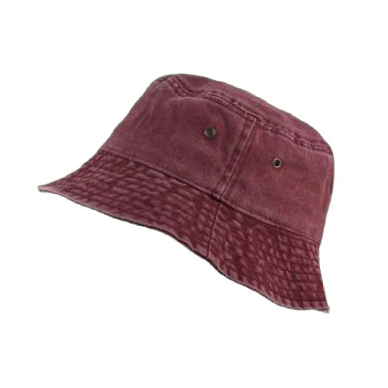 Washed Denim Bucket Hat for Women Men Retro Wide Brim Fisherman Cap