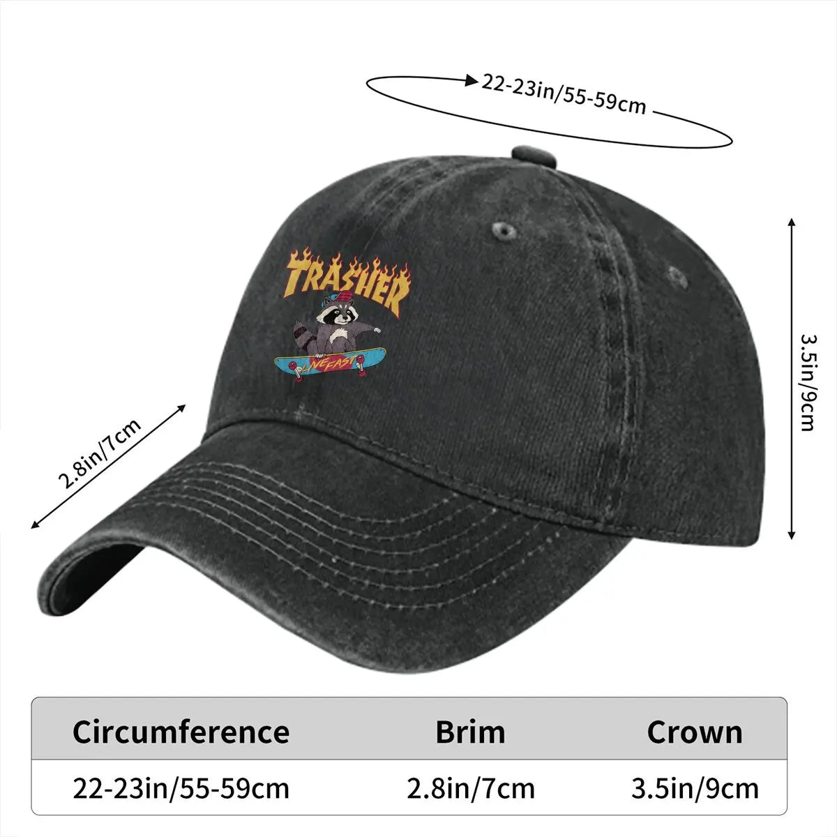 Trasher! Baseball Cap Snapback Raccoon Lover Caps