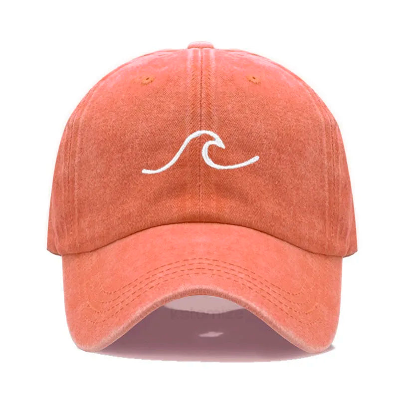 Men's Baseball Cap Women's Washed Cotton Waves Embroidery Embroidery Sport Golf Caps For Man