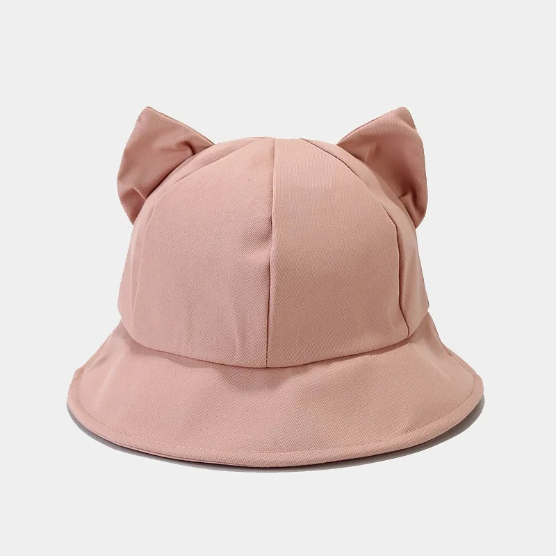 New Cartoon Cat Ear Bucket Hat Cap For Girl Sun Hat Women Korean