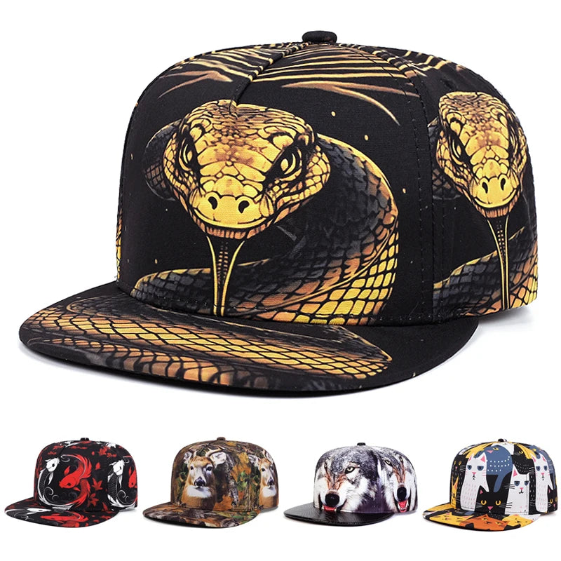 2025 Personalized New Flat brimmed Hat Printed Animal Street Hip Hop Snapback Caps