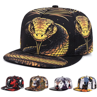 2025 Personalized New Flat brimmed Hat Printed Animal Street Hip Hop Snapback Caps