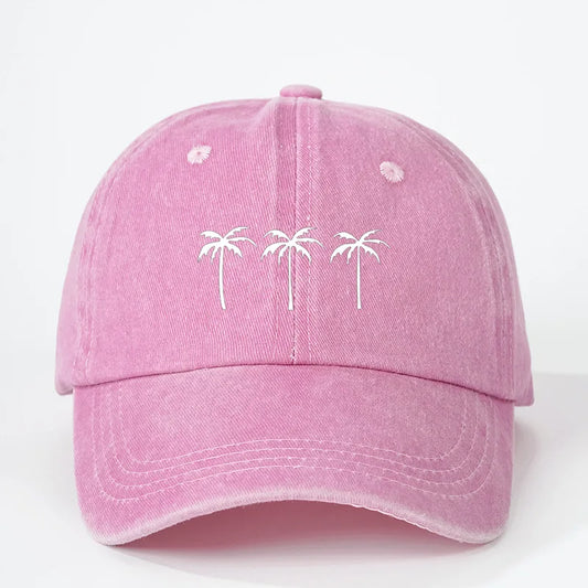 Printed Three Coconut Tree Washed Baseball Hat