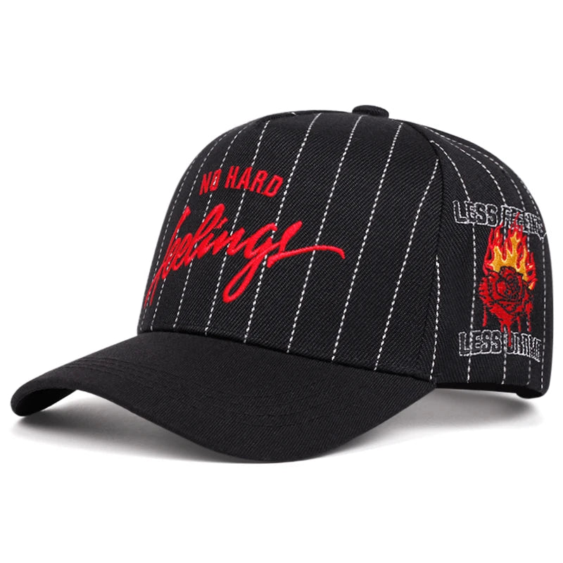 NO HARD Stripe Letter Rose Embroidery Baseball Caps
