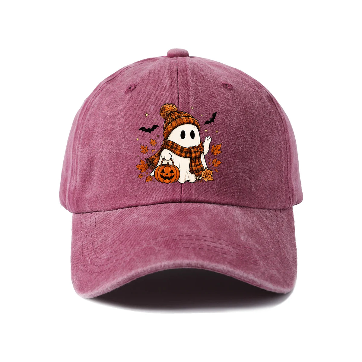 Scarf Ghost And Pumpkin Graphic Baseball Cap