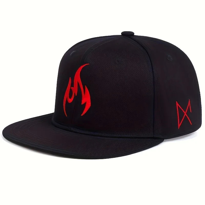 Unisex Flame Embroidery Hip-hop Hats Snapback Cap Spring Autumn