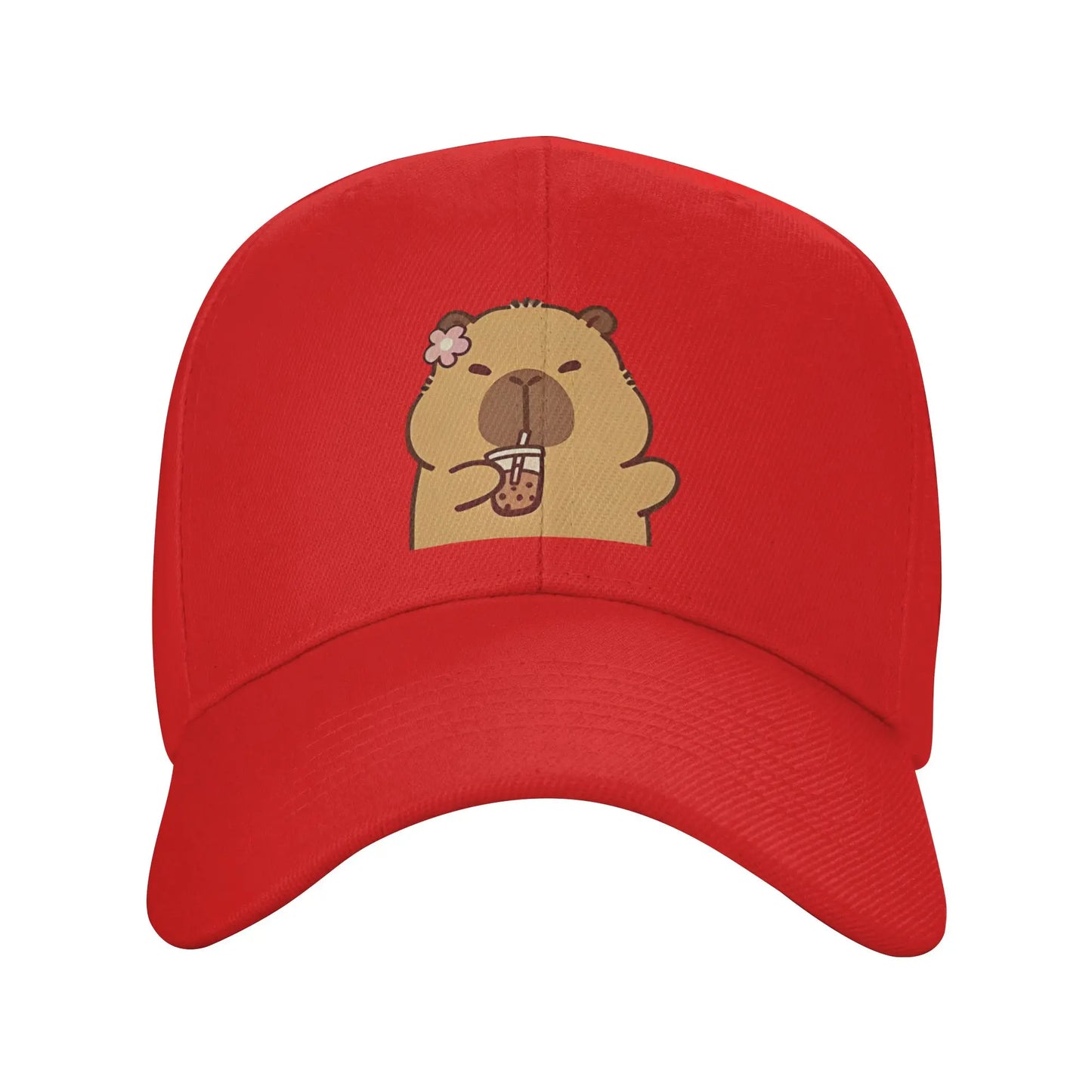 Cartoon Capybara Drinking Milk Tea Baseball Caps