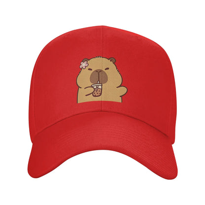 Cartoon Capybara Drinking Milk Tea Baseball Caps
