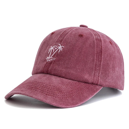New Unisex Washed Cotton Cap Coconut Tree Embroidery Vintage Baseball Cap