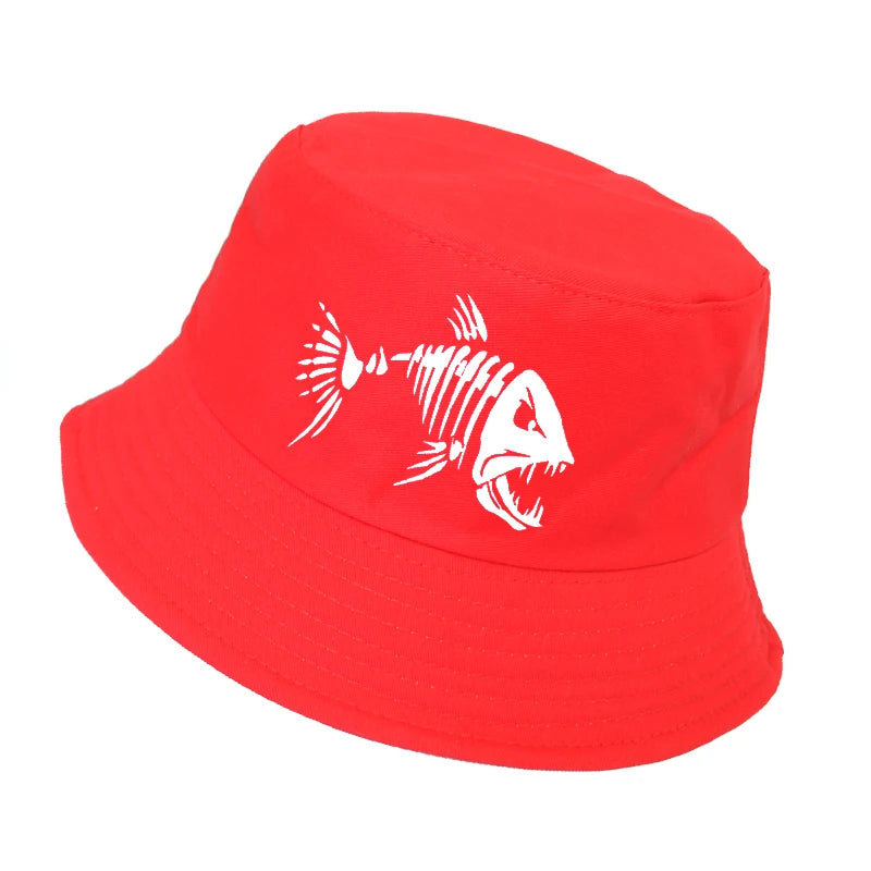 Men Outdoor Fishing Cap Bucket Hat Golf Hunting Caps With Cartoon Fish Bones