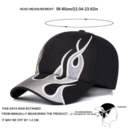 Unisex Flame Embroidery Baseball Caps Adjustable Casual Hats Spring And Autumn