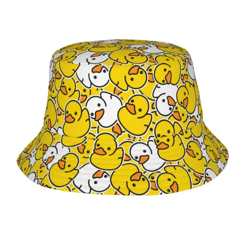 Rubber Cartoon Ducks Print Bucket Hats Cute Yellow Ducks