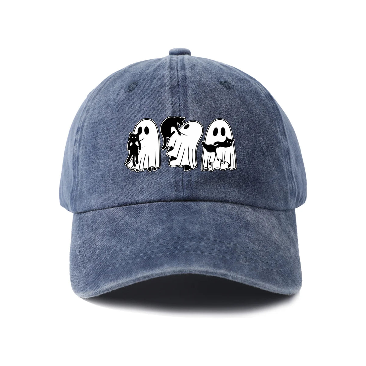 Vintage Washed Ghosts Holding Black Cats Graphic Baseball Cap