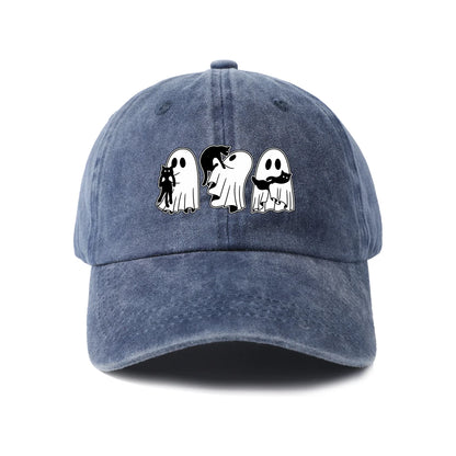Vintage Washed Ghosts Holding Black Cats Graphic Baseball Cap