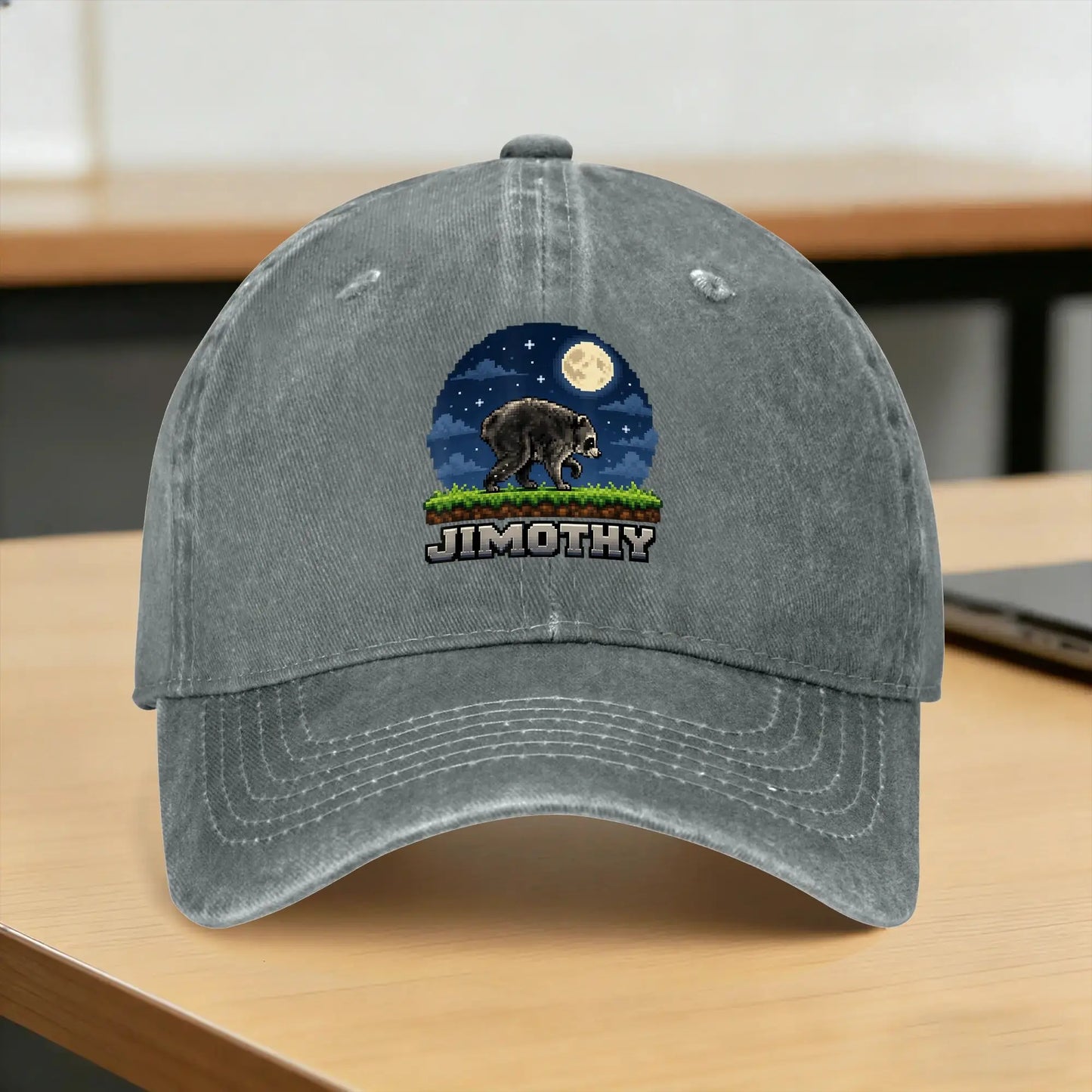 Jimothy Raccoon Pixel Art Retro Gaming Seattle Meme Casual Baseball Cap