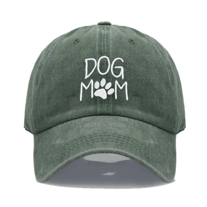 Vintage Washed Cotton DoG MOM Embroidery Baseball Cap For Men Women