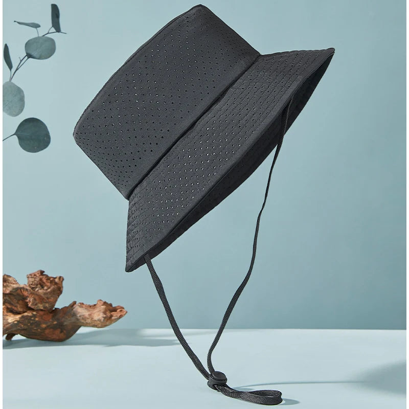 Summer Sun Hat Men Women Quick-drying Mesh Panama Cap Outdoor Flat Top Bucket Hat