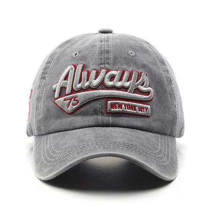 Unisex Cotton Baseball Cap Vintage Washed with Alphabet  ALWAYS Embroidery - Hip-Hop