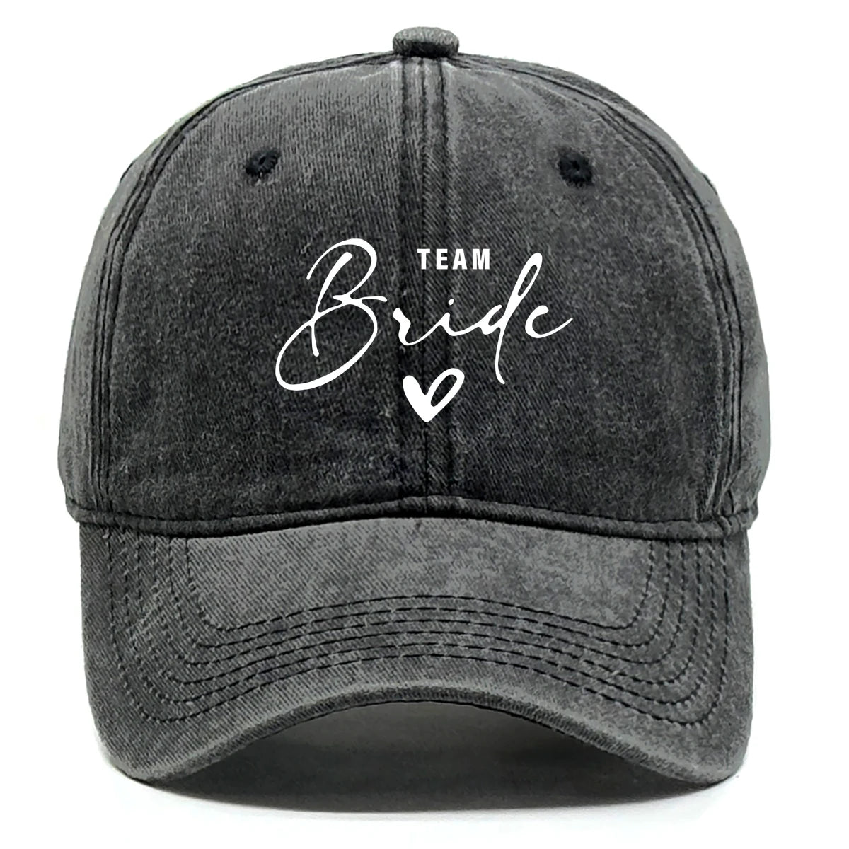 Washed Distressed Snapback Text Team Bride Printed Baseball Hat