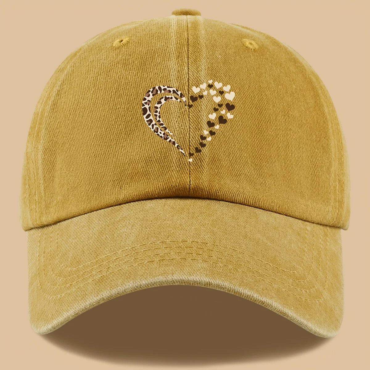 Leopard Print Heart Print Retro Casual Baseball Cap Suitable For Parties