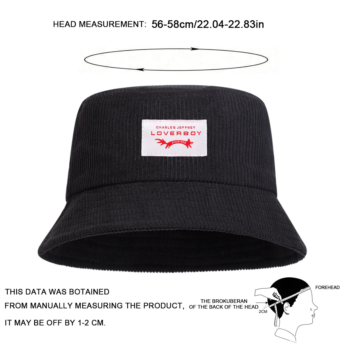Unisex LOVERBOY Sewing Label Personality Corduroy Bucket Hats Fishermen Caps