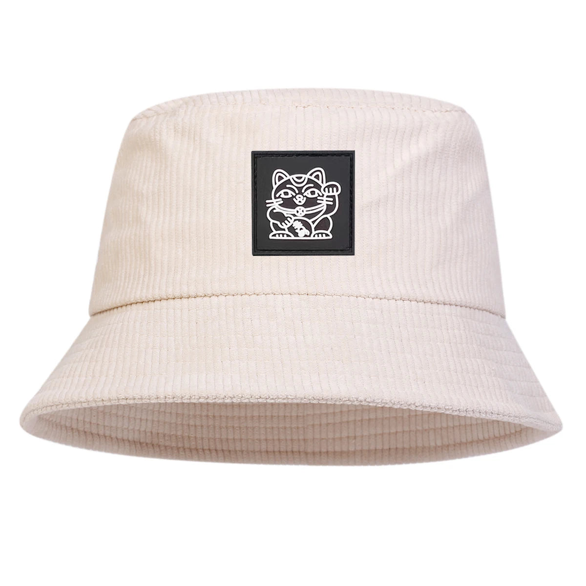 Unisex Lucky Cat Label Personality corduroy Bucket Hats Fisherman Caps Outdoor