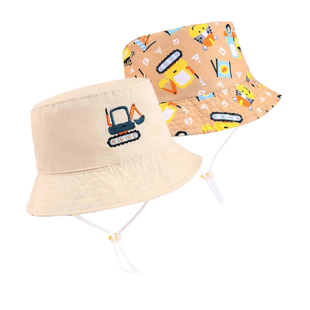 Summer Double Sided Children Bucket Hats Cartoon Embroidered Pajama Kids