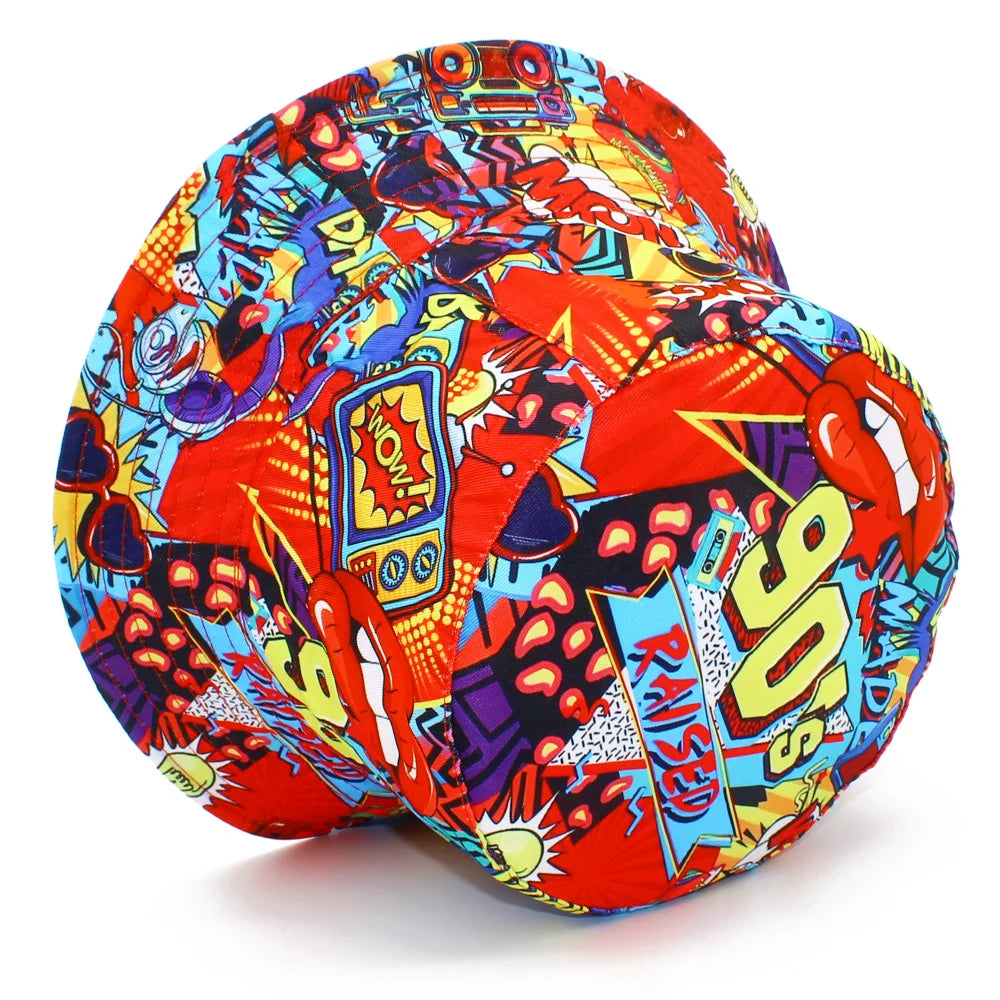 90s POP Print Letter Red Bucket Hat Fisherman Hats Panama Cap For Men Women