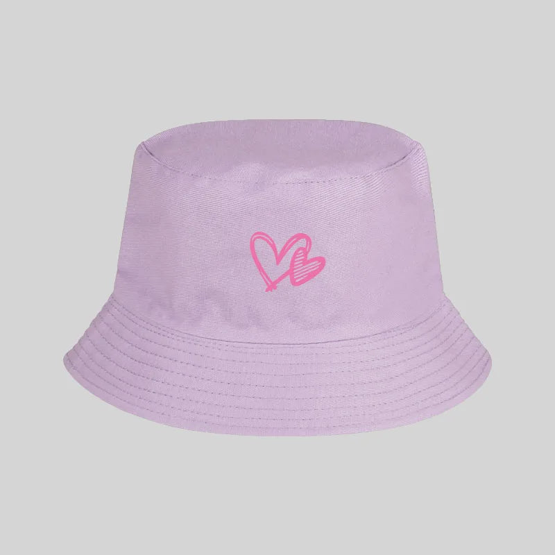Women's Solid Color Pink Heart Pattern Bucket Hat