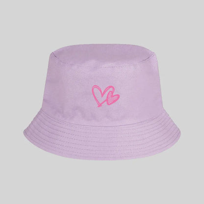 Women's Solid Color Pink Heart Pattern Bucket Hat