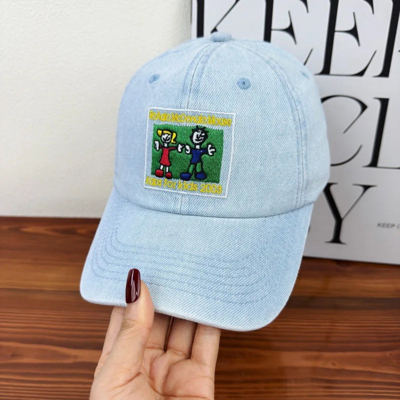 Personalized Embroidered Anime Person Washed Denim Baseball Cap