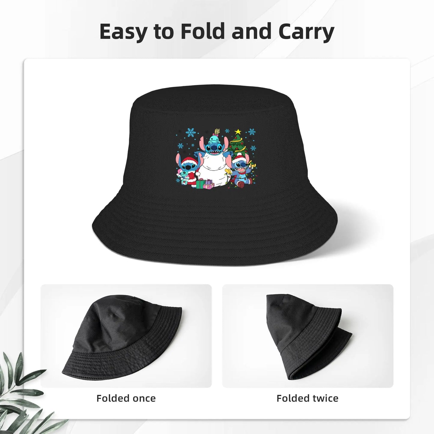 Unisex Bucket Hat Lilo And Stitch Christmas Summer Travel Headwear