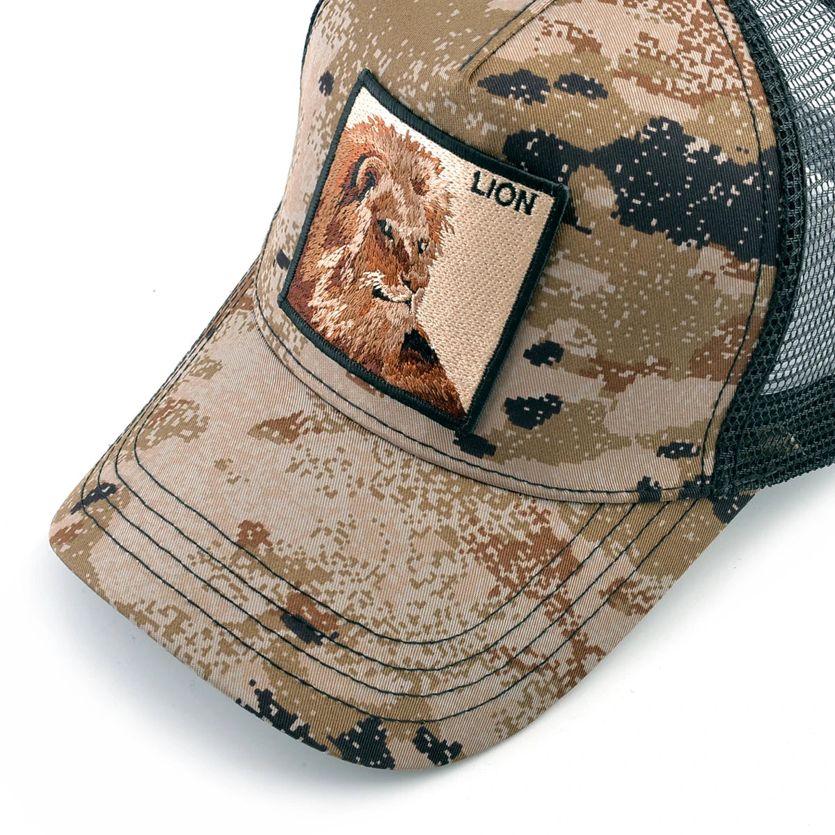 Camouflage With Embroidery Lion Patch Snapback Baseball Cap