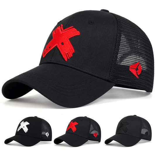 Unisex X Letter Embroidery Baseball Net Caps