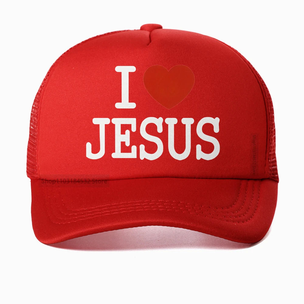 I Love Jesus Print Mesh Breathable Baseball Cap