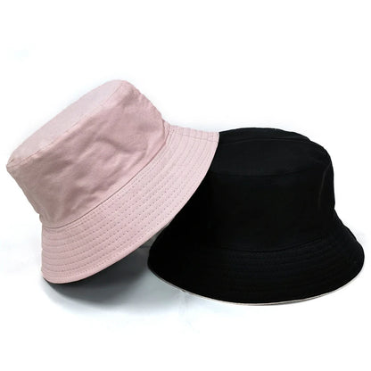 Black Solid Dots Bucket Hat Two Side Wear Unisex Simple Bob Caps Men Women