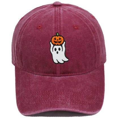 Vintage Washed Cute Ghost Holding Pumpkin Embroidery Baseball Cap