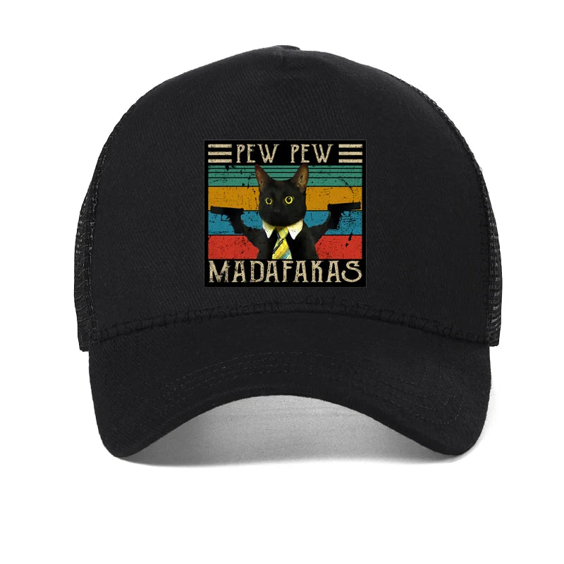 Funny Cat Pew Pew Madafakas Print Baseball Cap