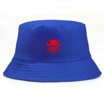 Black Bucket Hat Summer Fisherman Hat Fishing Hat With Red Skull Print