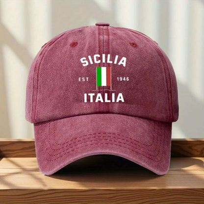 Italian Flag Baseball Cap MAROON With Sicily EST 946