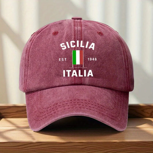Italian Flag Baseball Cap MAROON With Sicily EST 946