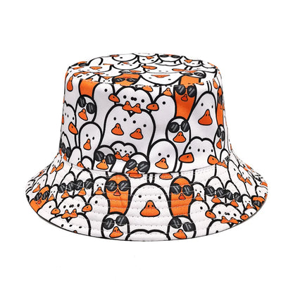 Double-sided Yellow Duck Print Pattern Panama Summer Sunscreen Fisherman Cap Bucket Hat